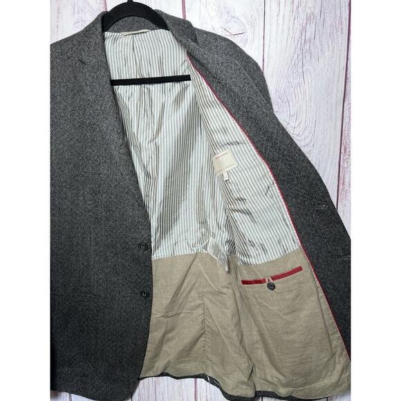 Banana Republic Men's Gray Herringbone Tweed Wool Sports Coat Blazer Size 42L - Picture 4 of 13